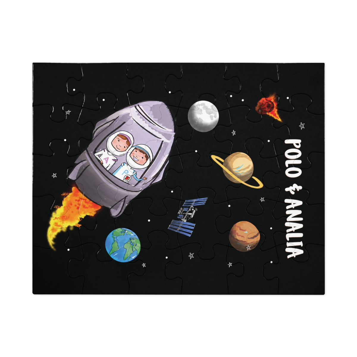 Polo & Analia Rocket Ship Puzzle | 30-Piece Kids Space Jigsaw in a Keepsake Tin
