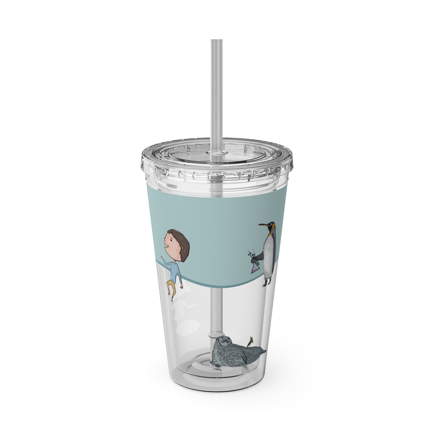 Polo & Analia 16oz Kids Cup with Straw | Cute Penguin and Seal Illustration