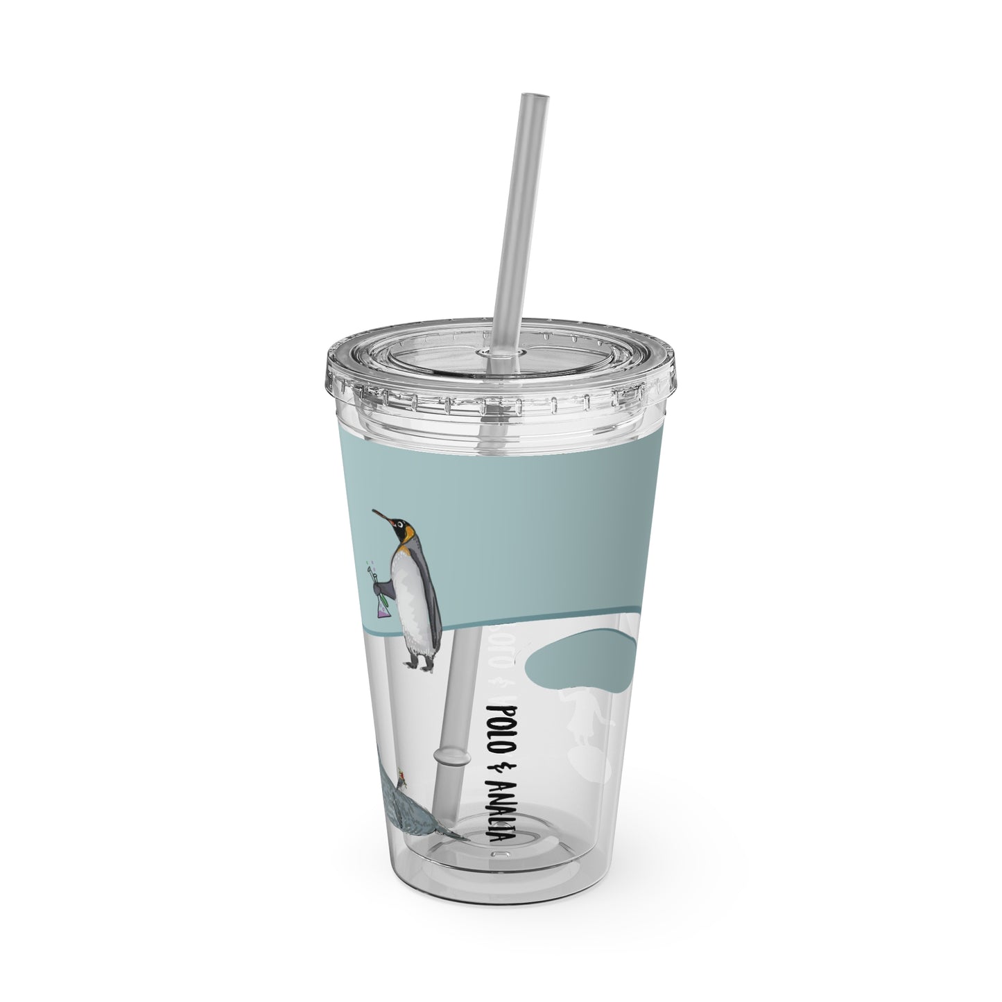 Polo & Analia 16oz Kids Cup with Straw | Cute Penguin and Seal Illustration