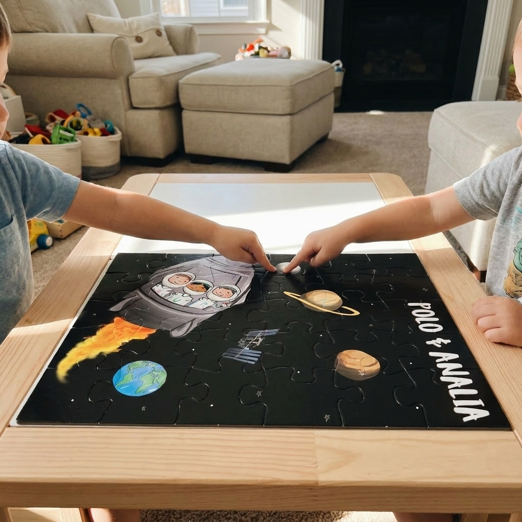 Polo & Analia Rocket Ship Puzzle | 30-Piece Kids Space Jigsaw in a Keepsake Tin