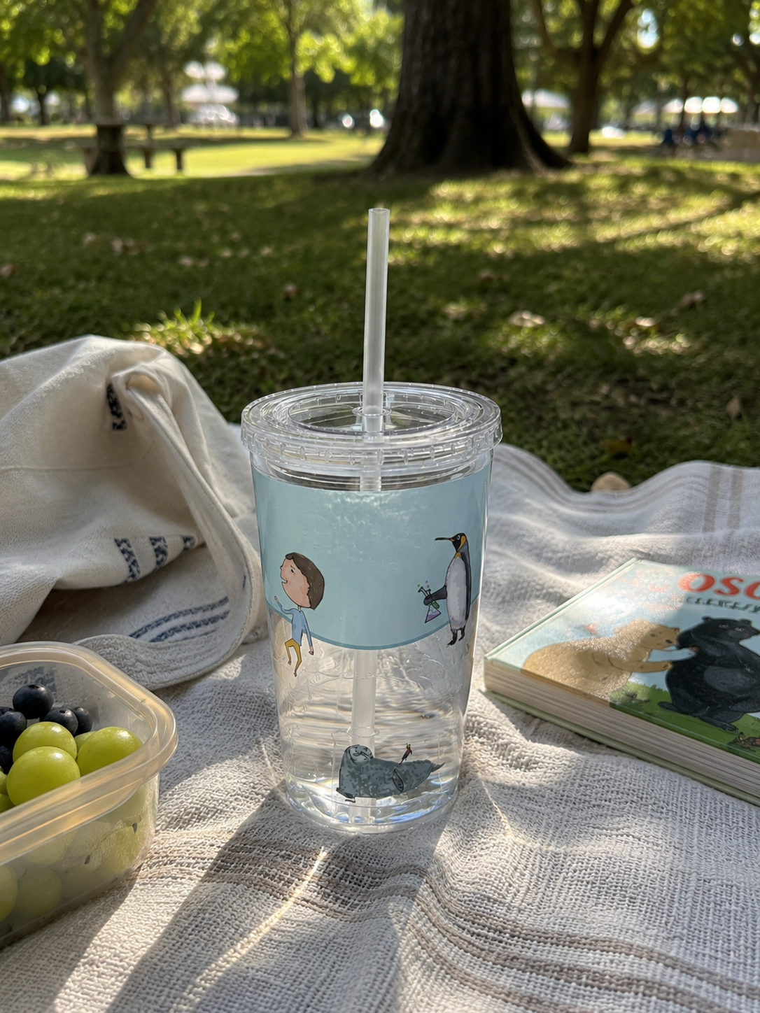 Polo & Analia 16oz Kids Cup with Straw | Cute Penguin and Seal Illustration