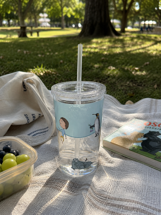 Polo & Analia 16oz Kids Cup with Straw | Cute Penguin and Seal Illustration