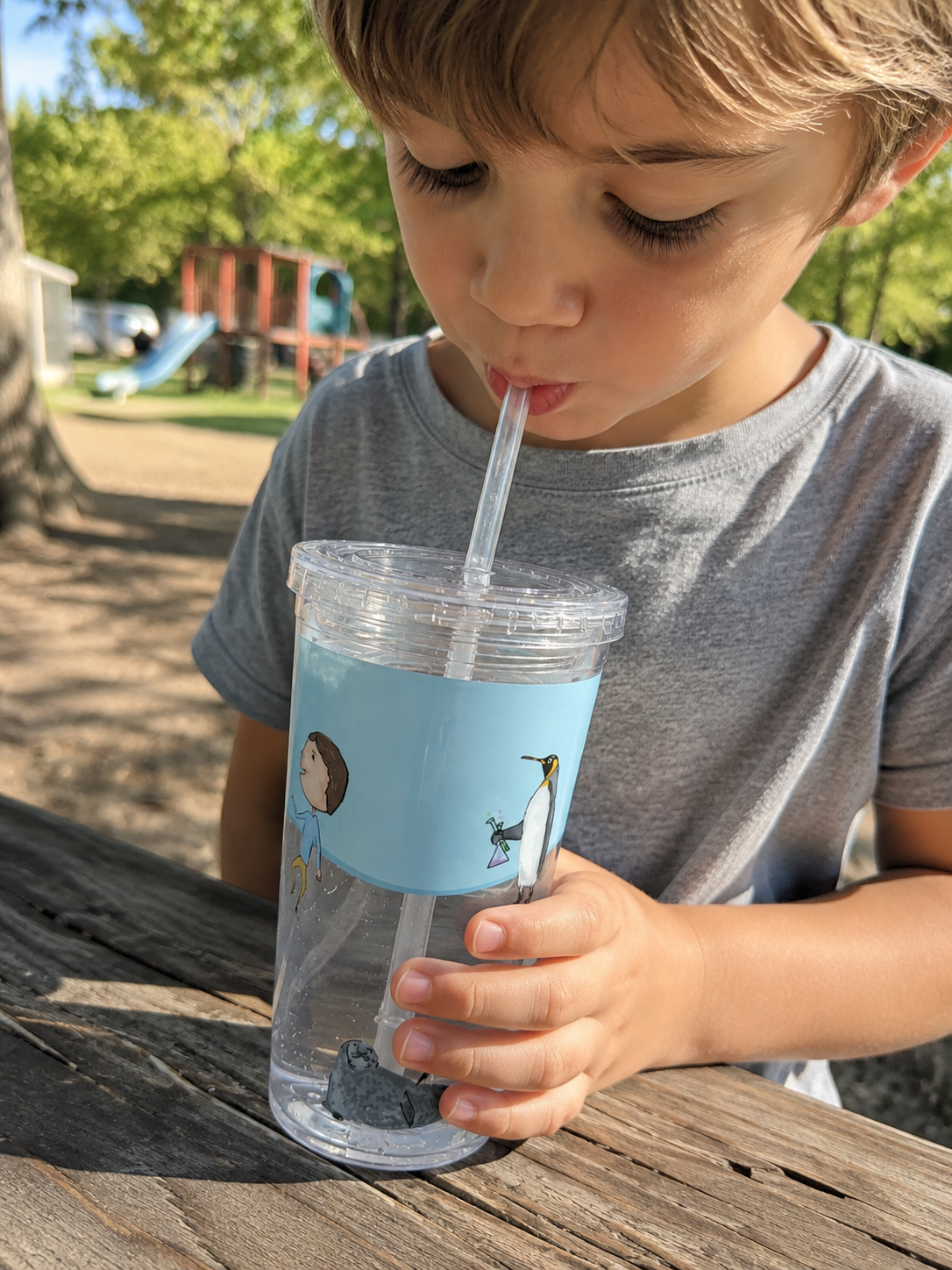 Polo & Analia 16oz Kids Cup with Straw | Cute Penguin and Seal Illustration
